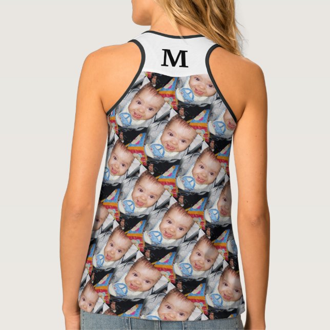 Customize Your photo pattern black Monogram white Tank Top (Back)