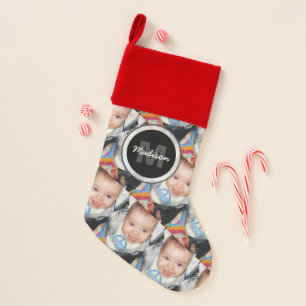 Customize Your photo pattern Monogram Christmas Stocking