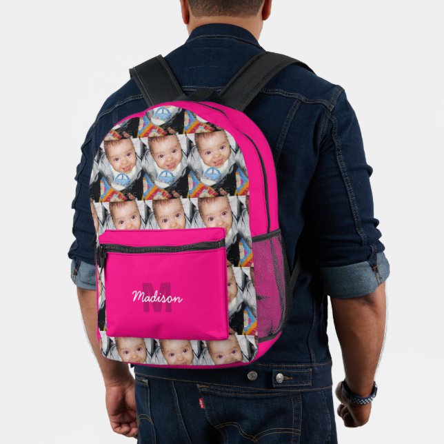 Customize Your photo pattern monogram hot pink Printed Backpack (Insitu (Model))