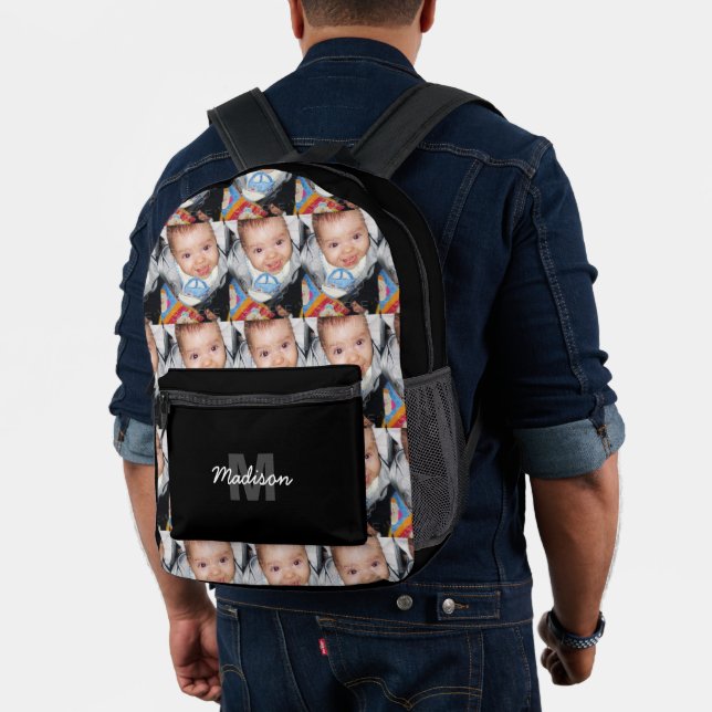 Customize Your photo pattern monogram name Black Printed Backpack (Insitu (Model))