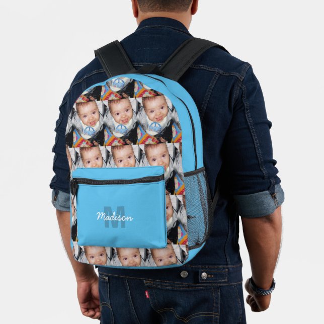 Customize Your photo pattern monogram name blue Printed Backpack (Insitu (Model))