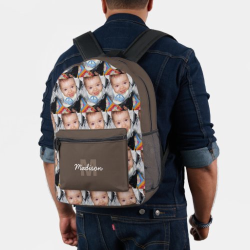 Customize Your photo pattern monogram name brown Printed Backpack