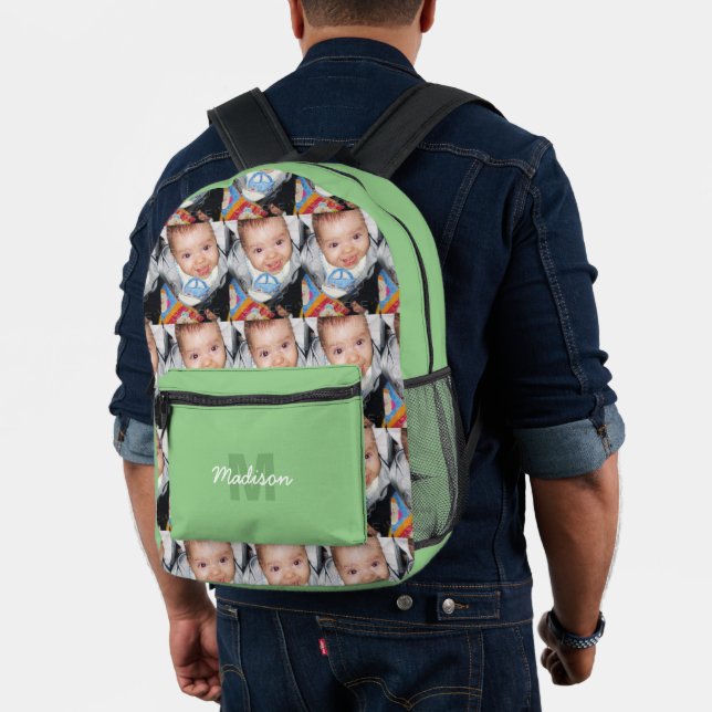 Customize Your photo pattern monogram name green Printed Backpack (Insitu (Model))