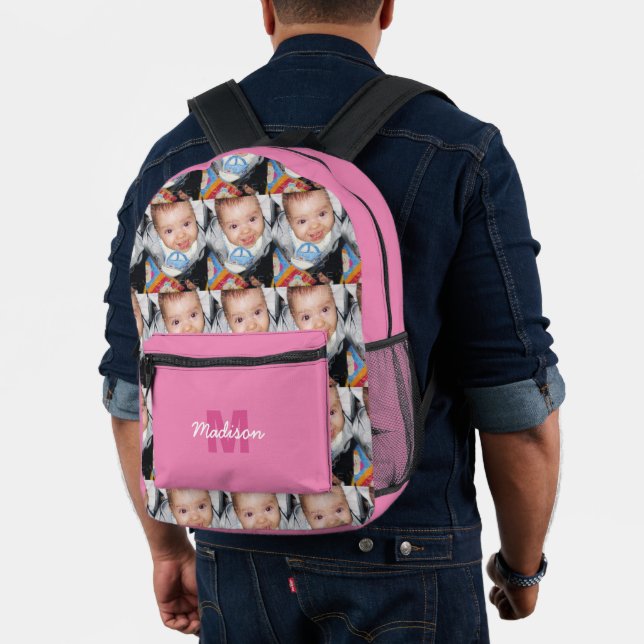 Customize Your photo pattern monogram name pink Printed Backpack (Insitu (Model))