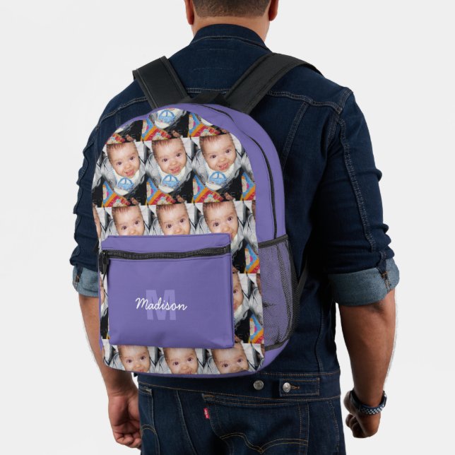 Customize Your photo pattern monogram name purple Printed Backpack (Insitu (Model))