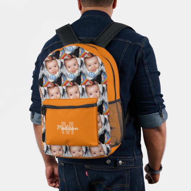 Customize Your photo pattern monogram orange Printed Backpack (Insitu (Model))