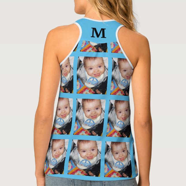 Customize Your photo pattern Monogram sky blue Tank Top (Back)