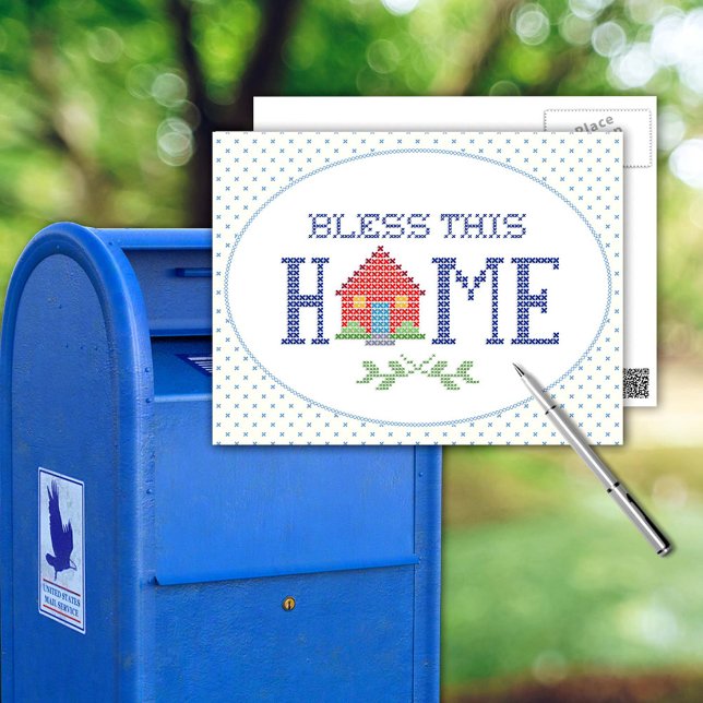 Customize Your Postcard (Share a bit of home with our "Bless This Home" postcard, featuring an original cross-stitch design. )