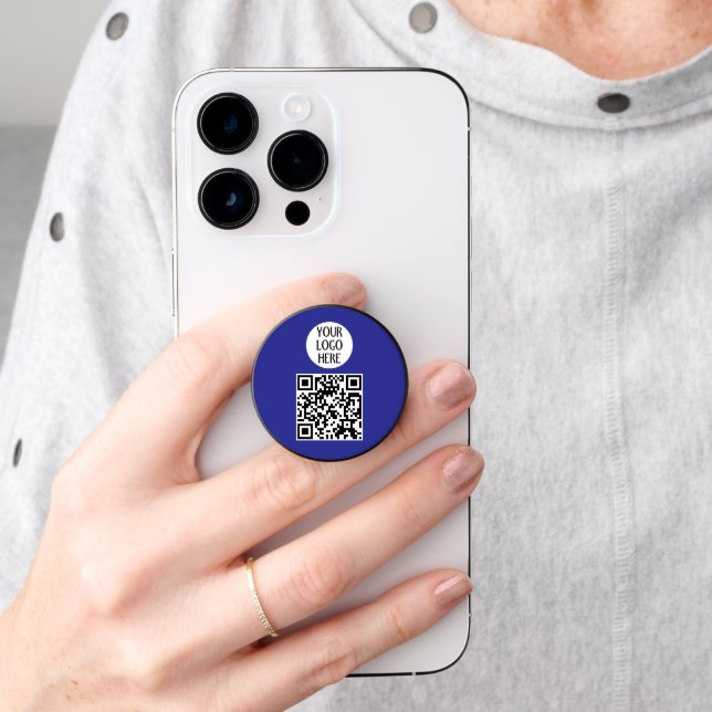 Customize Your QR code company logo Blue PopSocket (Hand)