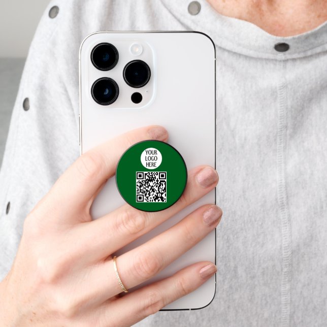 Customize Your QR code company logo Green PopSocket (Hand)