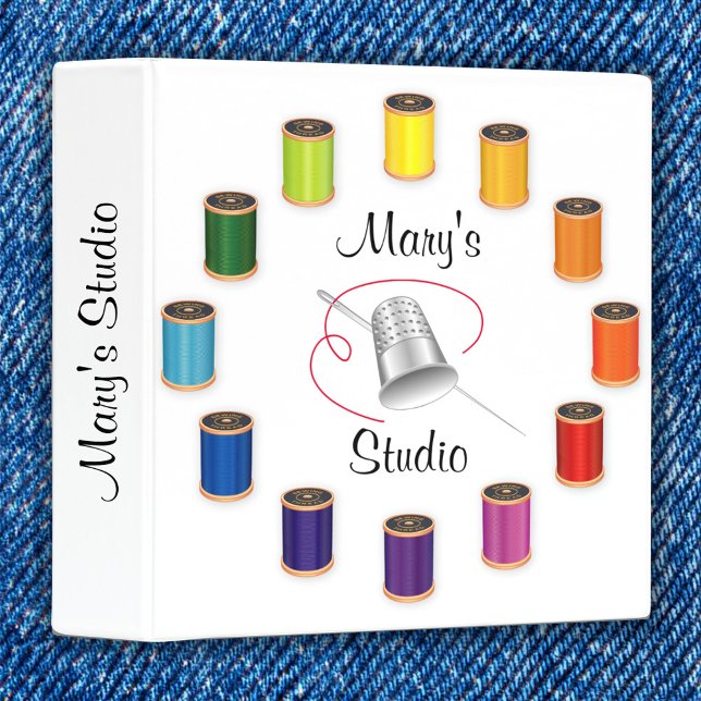 Customize Your Sewing  Binder (Customize Your Sewing Binder
Silver thimble, needle and vivid color wheel of threads.)