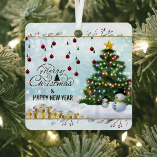 Customize Your Text Gold Christmas Married Ceramic Metal Ornament