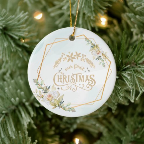 Customize Your Text Gold Christmas Married Ceramic Ornament