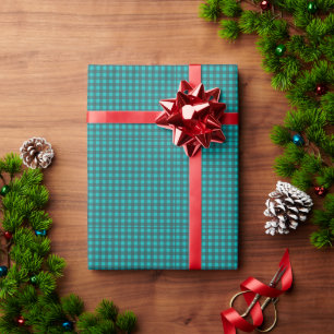 Customize Your Text Teal Check Plaid Wrapping Paper