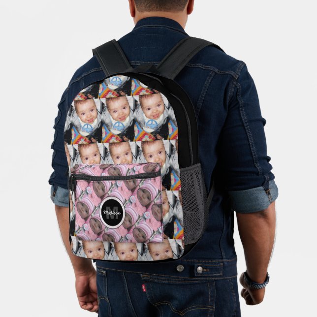 Customize Your two photo pattern monogram Black Printed Backpack (Insitu (Model))