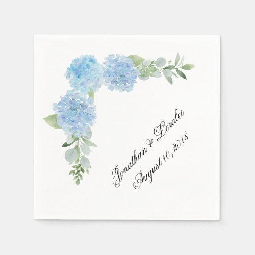 Customize your wedding napkins Blue Hydrangea