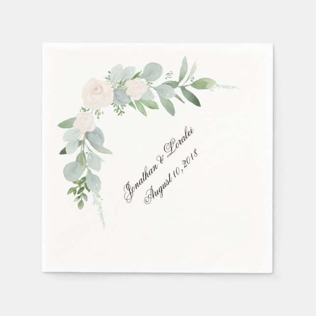 Customize your wedding napkins Greenery & white (Front)