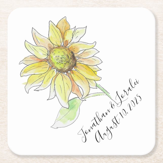 Customize your wedding napkins Sunflower Square Paper Coaster (Front)