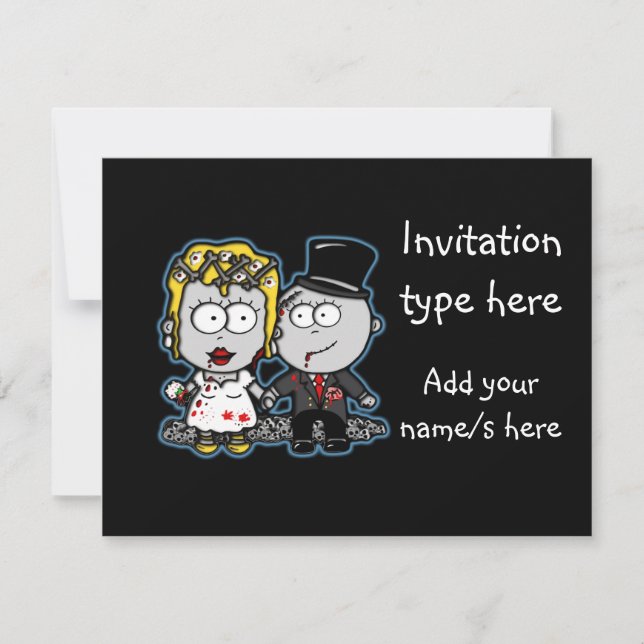 Customize Zombie bride and groom wedding invites (Front)