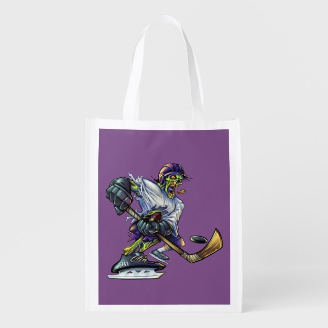 Customize Zombie Halloween Hockey Player Funny Grocery Bag (Front)