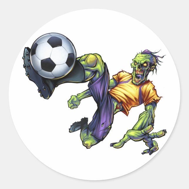 Customize Zombie Scary Halloween Soccer Player Classic Round Sticker (Front)