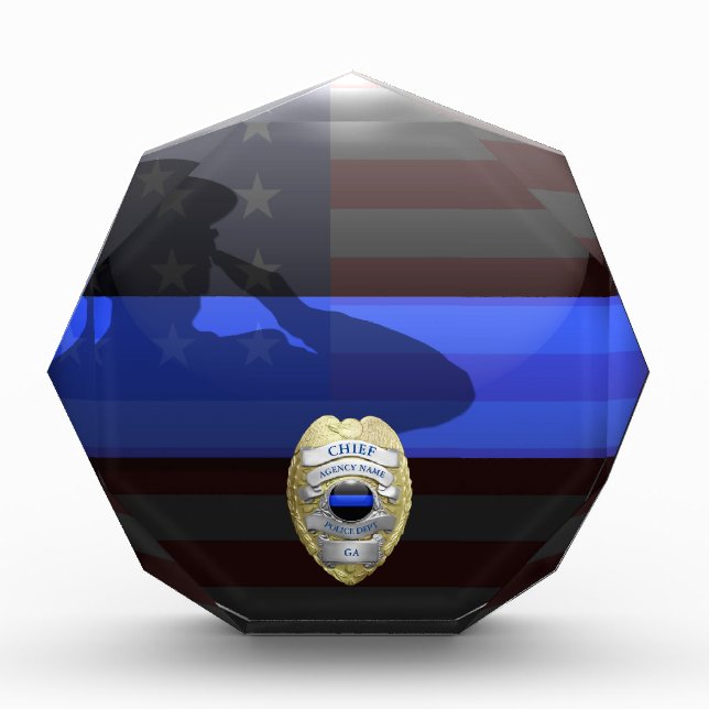 Customizeable Badge Thin Blue Line Acrylic Award (Front)