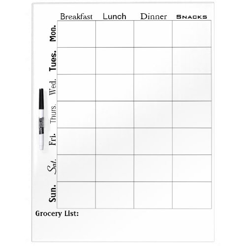 Customizeable Diet Dry Erase Board