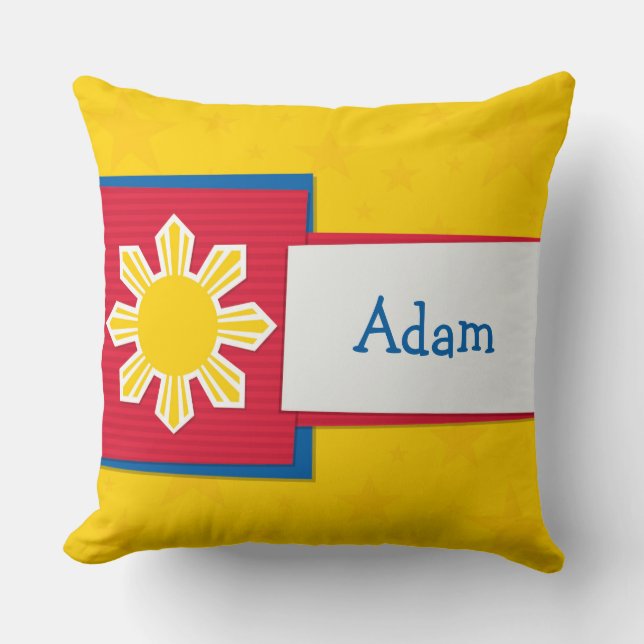 Customizeable Name Philippine Sun Filipino Throw Pillow (Front)