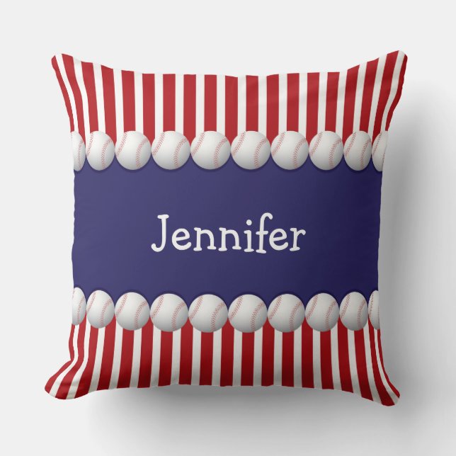 Customizeable Name USA Flag American Baseball Throw Pillow (Front)