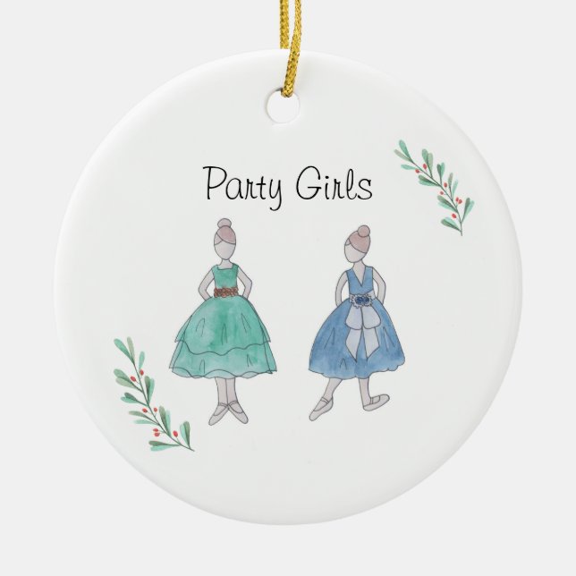 Customizeable Nutcracker Party Girls Keepsake Ceramic Ornament (Front)