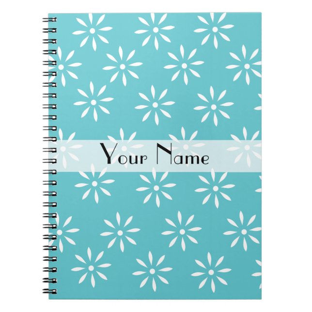 Customizeable Teal & White Flower Notebook (Front)