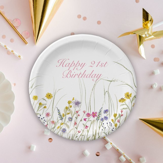 Customizeable Wildflower Party 21st Birthday Paper Plates (Creator Uploaded)