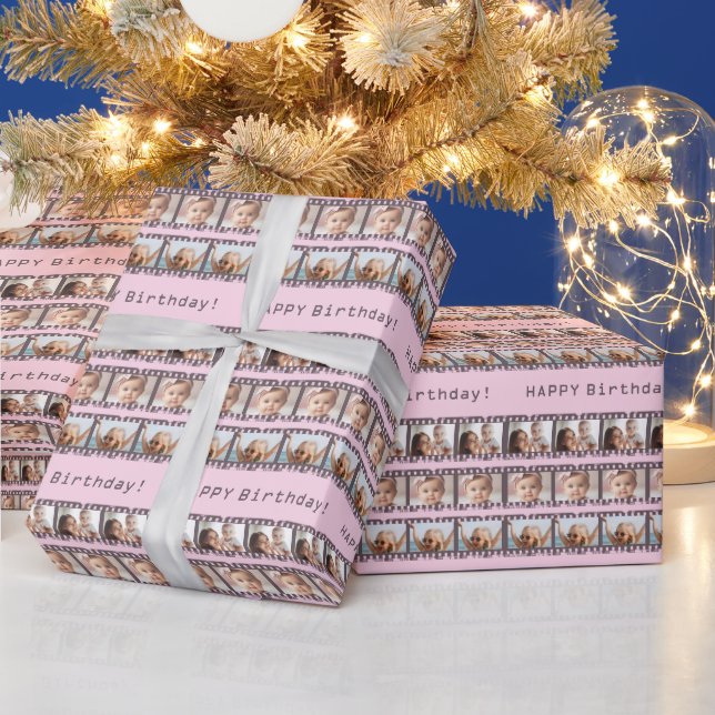 Customized 12 Film Negative Photos, Pink Birthday Wrapping Paper (Holidays)