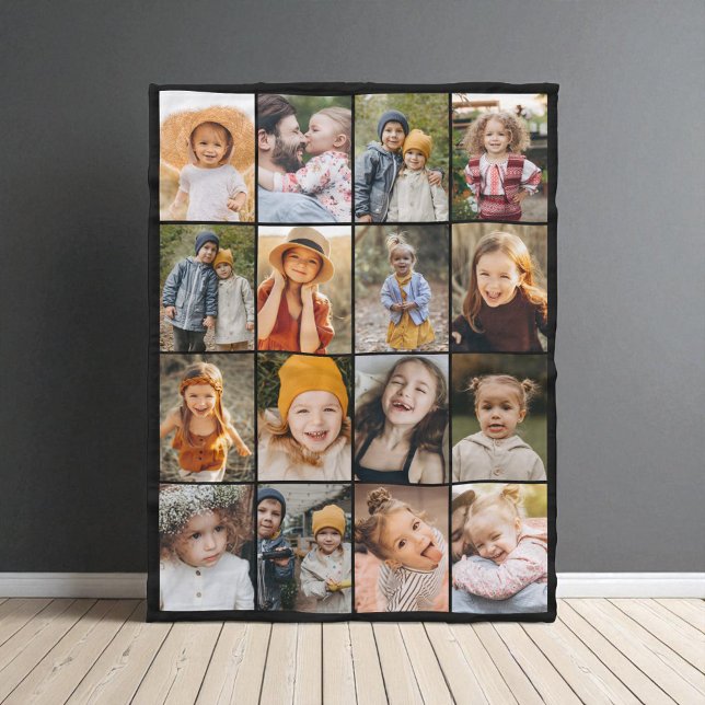 Customized 16 Photo Collage Modern Trendy Fleece Blanket (Creator Uploaded)