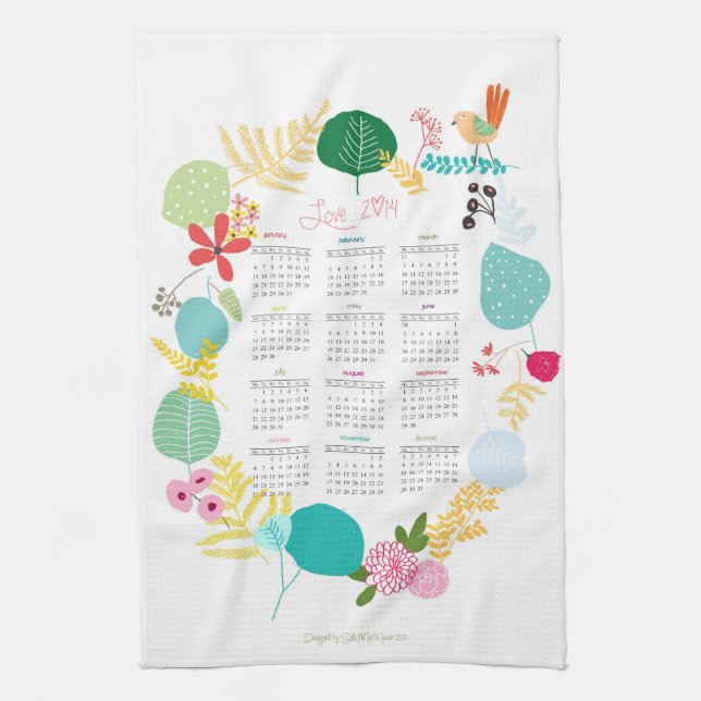 Customized 2014 Calendar Kitchen Towe Kitchen Towel (Vertical)