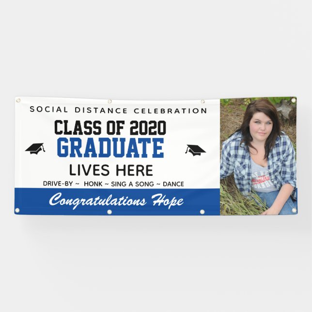 Customized 2021 Blue Graduation Banner (Horizontal)