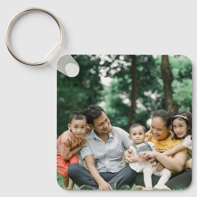 Customized 2 Family Photo Double Sided Template Keychain (Front)