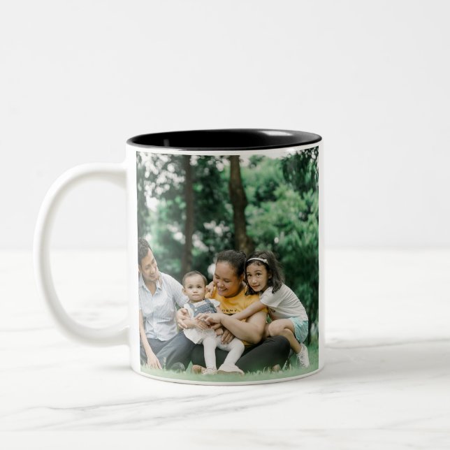 Customized 2 Family Photo Double Sided Template Two-Tone Coffee Mug (Left)