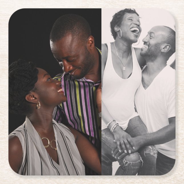 Customized 2 Photo Double Sided  Square Paper Coaster (Front)