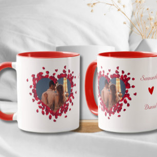 Customized 2 Photos Collage Mug Heart Rose Petals