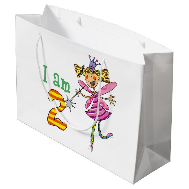 Customized 2nd happy birthday princess fairy party large gift bag (Back Angled)