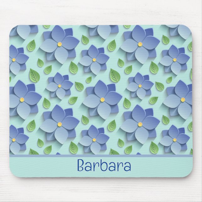 Customized 3 D Flowers In Blue Mouse Pad (Front)