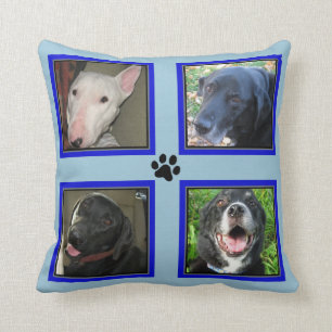Customized 4 Photo Collage-Blue Frame-Blue Throw Pillow