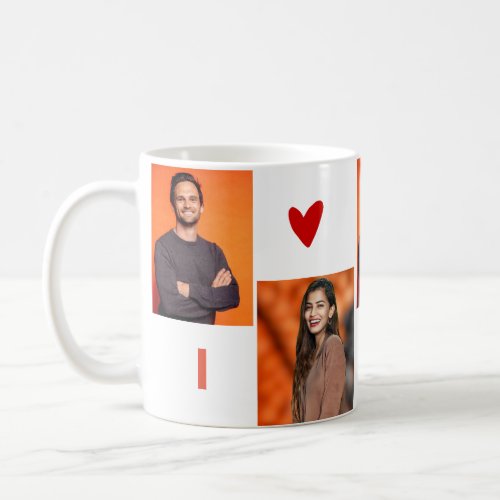 Customized 4 Photo Collage I Heart You Coffee Mug