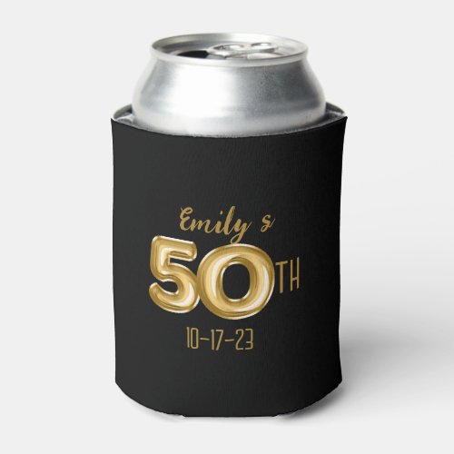 Customized 50th Birthday Party BlackGold  Can Cooler
