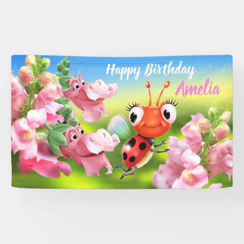 Customized 5 x 3 Ladybug Birthday vinyl Banner