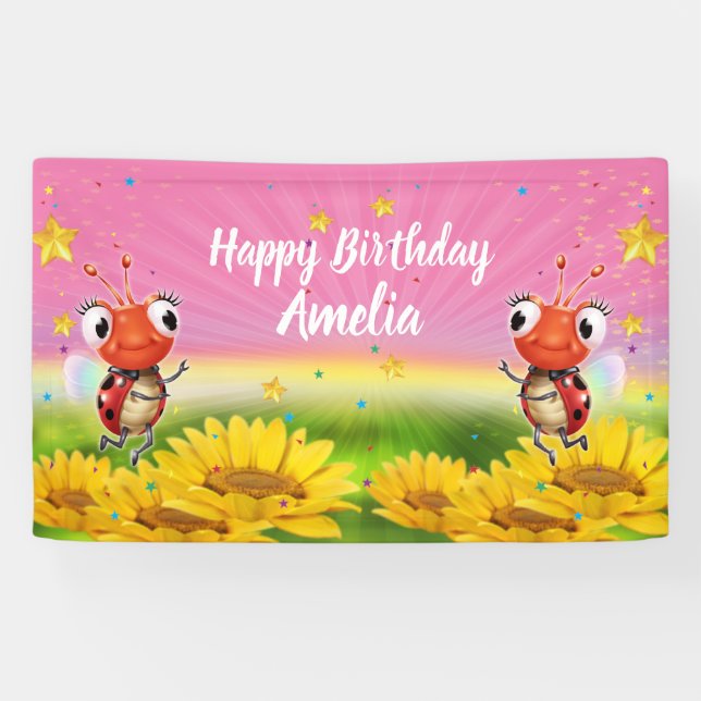 Customized 5' x 3' Ladybug Birthday vinyl Banner (Horizontal)