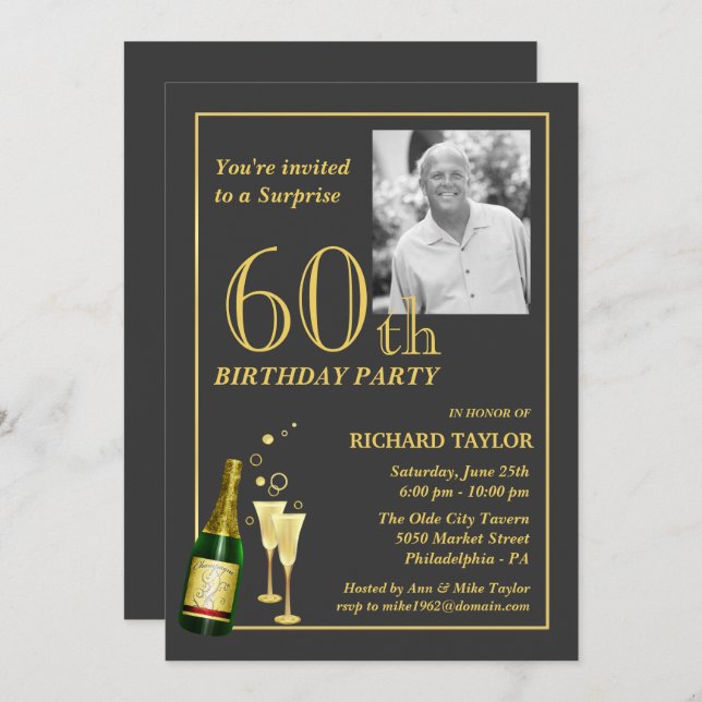 Customized 60th Birthday Party Invitations (Front/Back)