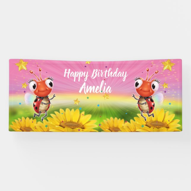 Customized 6' x 3' Ladybug Birthday vinyl Banner (Horizontal)