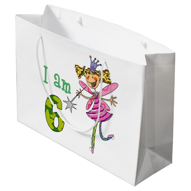 Customized 6th happy birthday princess fairy party large gift bag (Back Angled)